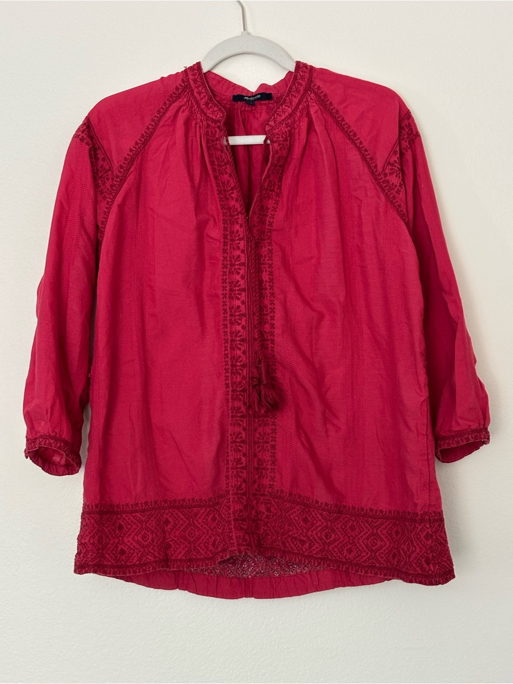 Madewell red embroidered top